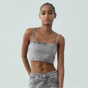 Zara Denim Sequin Top
